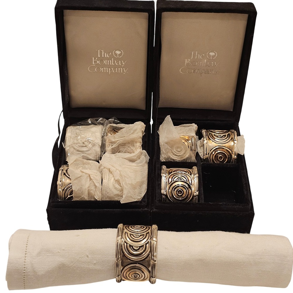 Godinger Silver Plated Napkin Rings Set Boxed of 8 MCM Spiral Bombay Co Heavy